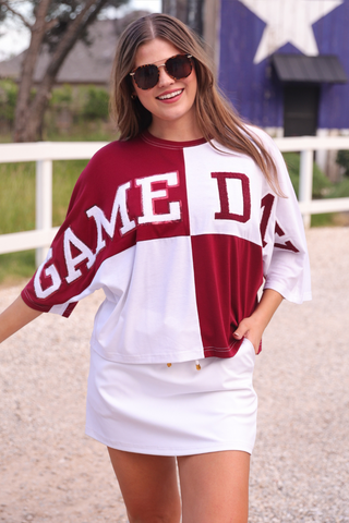 Huddle Up Color Block Top, Maroon
