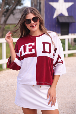 Huddle Up Color Block Top, Maroon