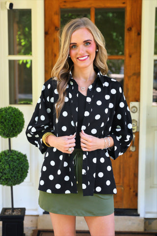 PREORDER- Sloane Button Up Top- After Dark Polka Dot