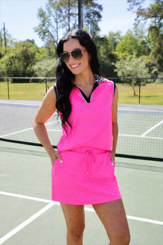 Everyday Polo Tank- Neon Pink Safari Chic