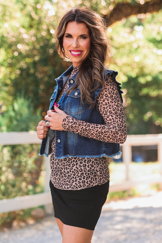 Jordan Ruffle Denim Vest- Dark Denim