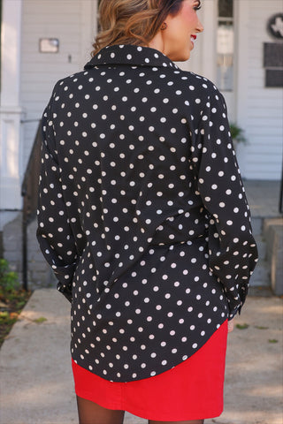 Nina Button Up Tunic- After Dark Polka Dot