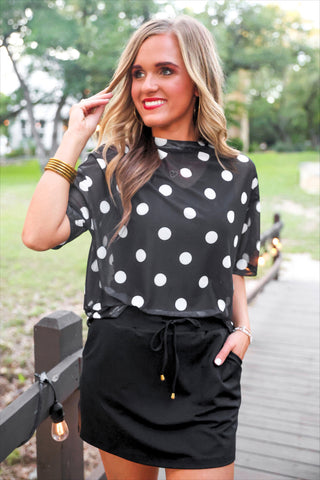 PREORDER- Emma Mesh Tee- After Dark Polka Dot