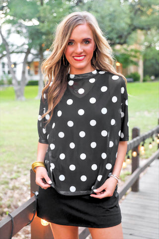 PREORDER- Emma Mesh Tee- After Dark Polka Dot
