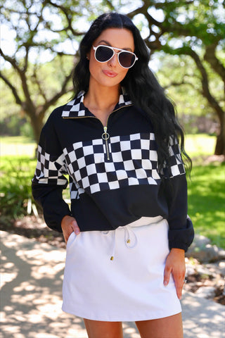 PREORDER- End Zone Checkered Pullover- Black