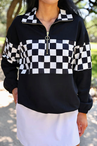 PREORDER- End Zone Checkered Pullover- Black