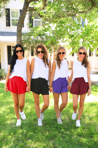 PREORDER- Sunny Strolls High Waisted Shorts- Maroon