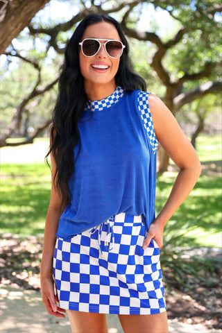 PREORDER- Checkmate Ribbed Tank- Blue