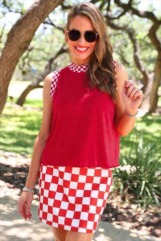 PREORDER- Let's Go Checkered Skort- Red