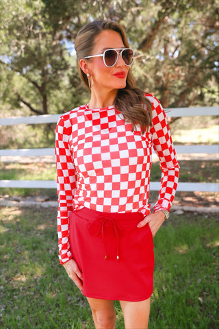 PREORDER- Alyssa Mesh Top- Red Checkered