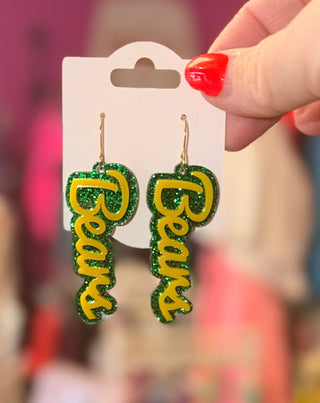 Bears Earrings, Green & Yellow