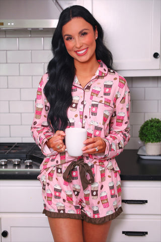 PREORDER- Coffee Date Ruffle Pajama Set