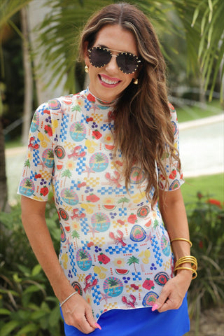 Kora Short Sleeve Mesh Top- Amalfi Mood