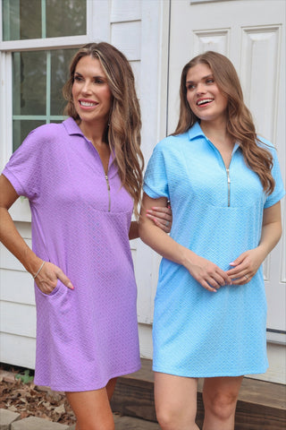 Ezra Textured Zipper Dress- Lavender