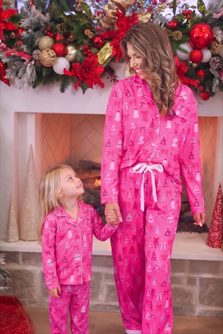 PREORDER- Pretty Pink Christmas Girls Ruffle Pajama Set