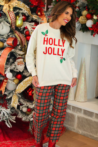 PREORDER- Just Vibing Denim Pants- Red Christmas Plaid