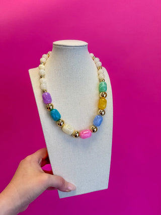 Bright Chunky Statement Necklace - Multi and Ivory