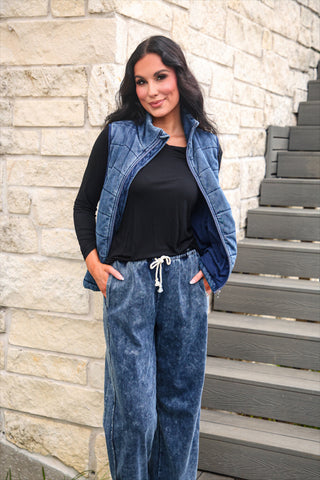 PREORDER- Refined Denim Wide Leg Pants- Light Wash