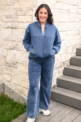 PREORDER- Refined Denim Quarter Zip Pullover