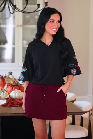 PREORDER- Donna Floral Embroidered Top- Black