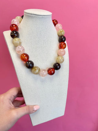Statement Bead Necklace - Brown and Light Pink