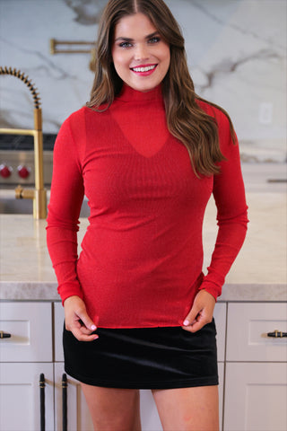 Keigan Mesh Top- Red Glitter