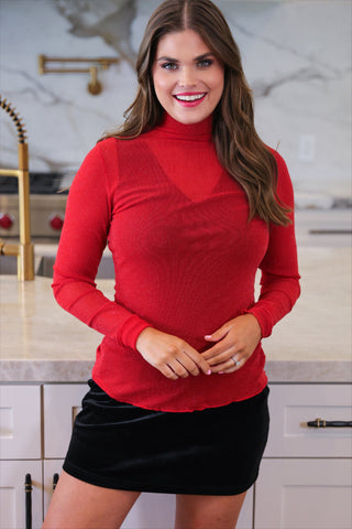 Keigan Mesh Top- Red Glitter