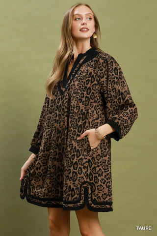 Umgee Leopard Puff Sleeve Tunic Dress