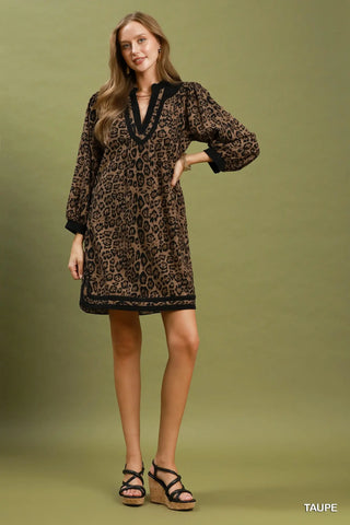 Umgee Leopard Puff Sleeve Tunic Dress