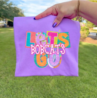 Let's Go Bobcats on neon violet Comfort Colors tshirt