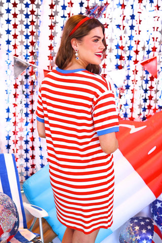 Living In Stripes Dress, Red/Blue