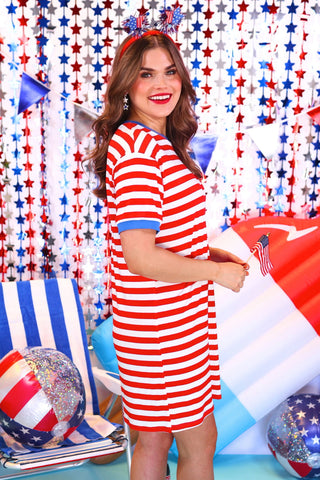 Living In Stripes Dress, Red/Blue