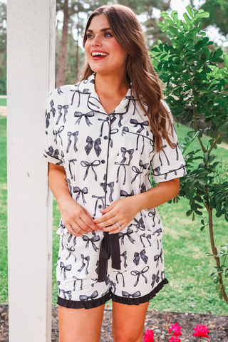 Midnight Bow Ruffle Pajama Set