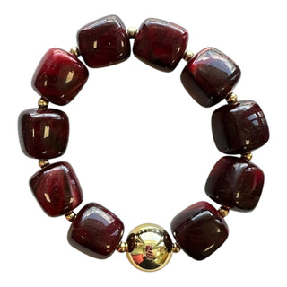 Stretch Bracelet with Gold Statement Bead -Maroon