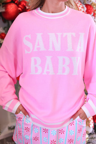 PREORDER- Pink Santa Baby Jacquard Knit Sweater