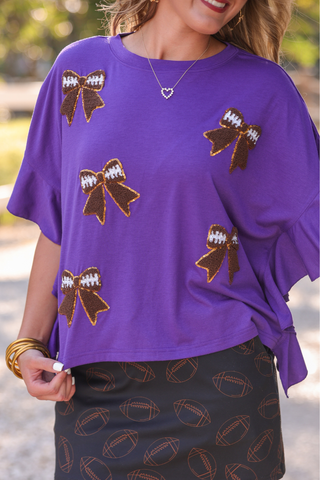 Sideline Sparkle Ruffle Top, Purple