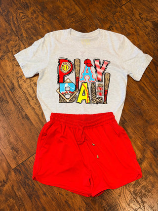 Play ball screen printed softball graphic tee