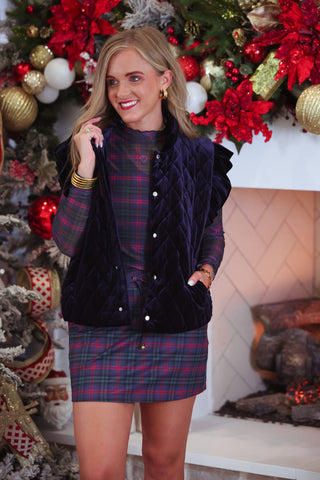 PREORDER- Velvet Quilted Vest- Navy