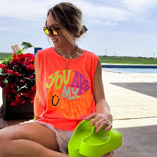 Neon coral you are my sunshine top