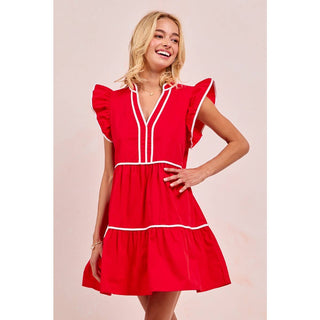 Gameday Ruffled Dress, Red