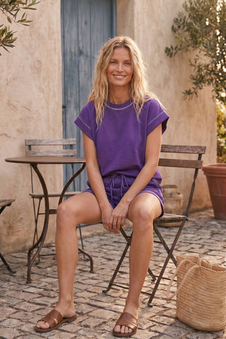 Purple Contrast Stitch Lounge Set