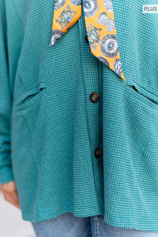 PLUS SIZE Two-Tone Charm Cardigan: Jewel Green