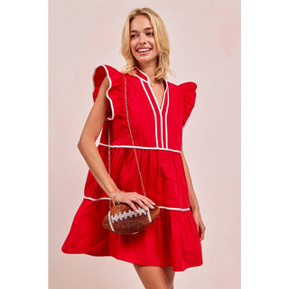 Gameday Ruffled Dress, Red