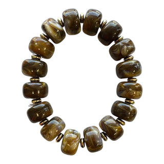 Bauble Bead with Gold Bead Stretch Bracelet- brown