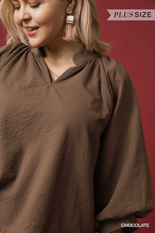 Umgee Chocolate Scallop Hem Blouse