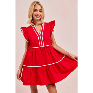 Gameday Ruffled Dress, Red