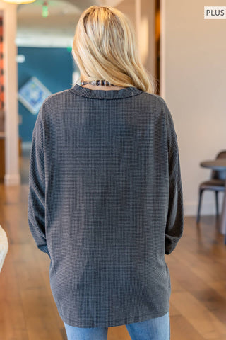 PLUS SIZE Two-Tone Charm Cardigan: Wine