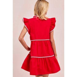 Gameday Ruffled Dress, Red