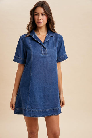 Lyocell Denim Mini Shirt Dress, Medium wash