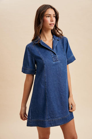 Lyocell Denim Mini Shirt Dress, Medium wash
